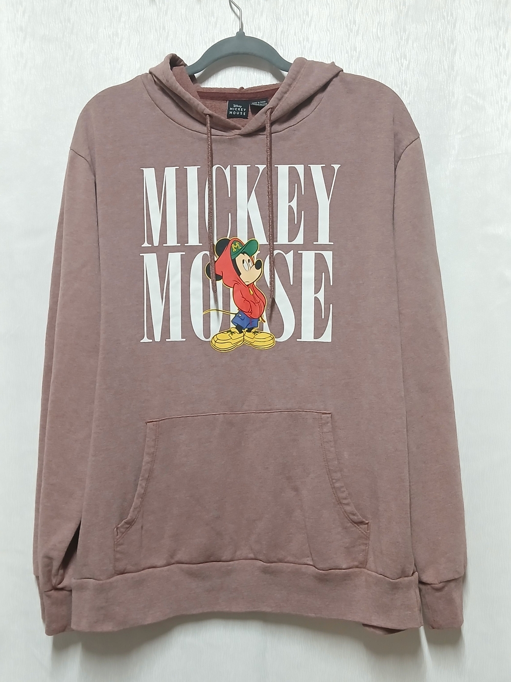 ​Disney Mickey Mouse Hoodie Men’s L Nude Dusty Rose Graphic Pullover Sweatshirt